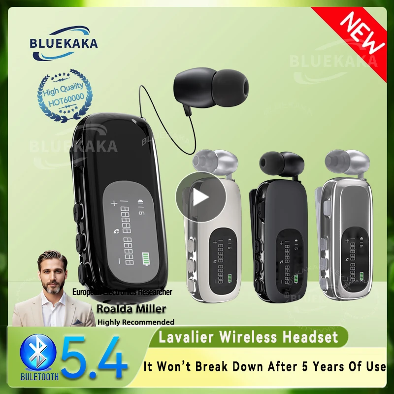 New Bluetooth 5.4 Wireless Headphone Lavalier Business Sports Cycling  Noise Reduction Earphone Music Stereo Hands Free Talk 20H