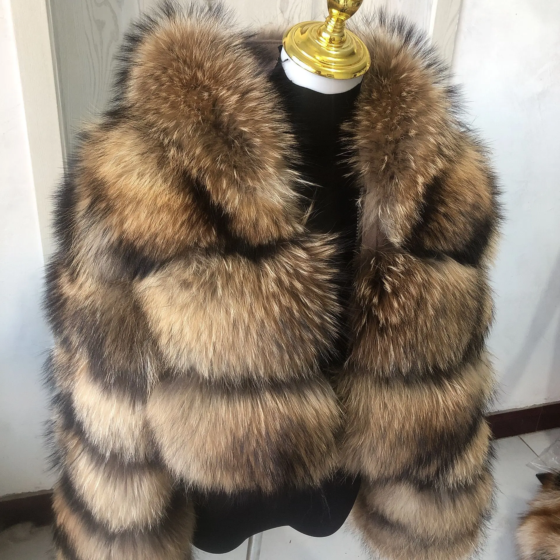 Natural Fox Fur Coat com chapéu para senhoras, Real Raccoon Fur, alta qualidade, frete grátis, inverno