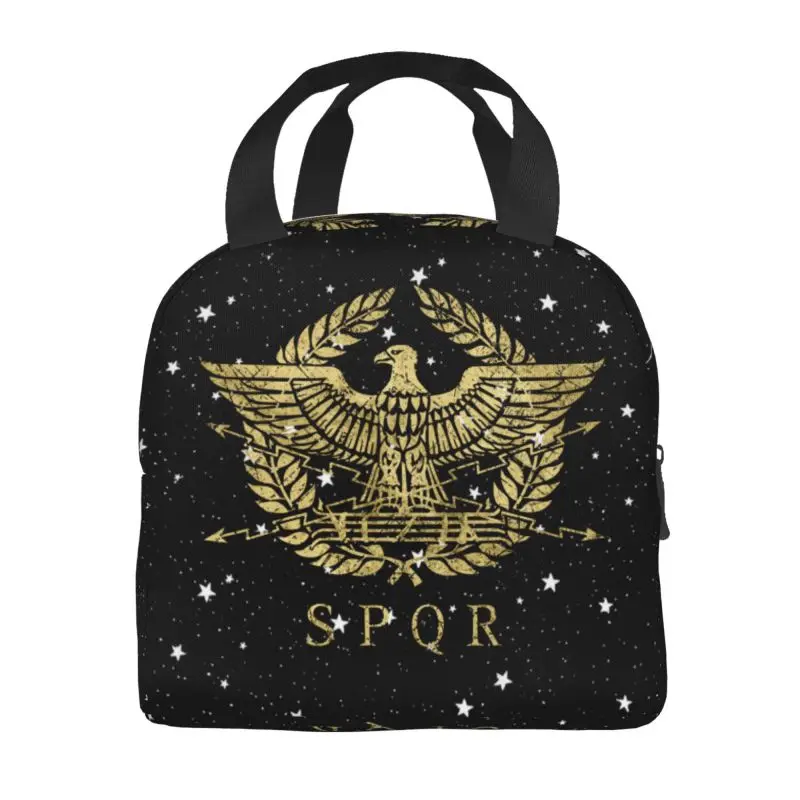 Custom Retro Roman Empire Emblem Lunch Bag Coat of Arms Gladiator Imperial Golden Eagle Warm Cooler Insulated Lunch Boxes for