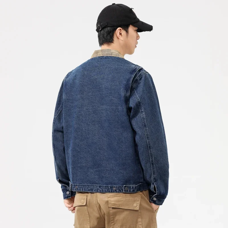 High-end autumn and winter denim jacket men's tide personality color collision zipper generation leisure loose tops