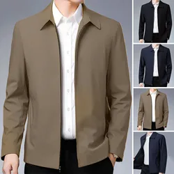 Men Jacket Elegant Mid-aged Men's Lapel Jacket with Zipper Closure Pockets for Formal Business or Casual Wear in Spring Fall