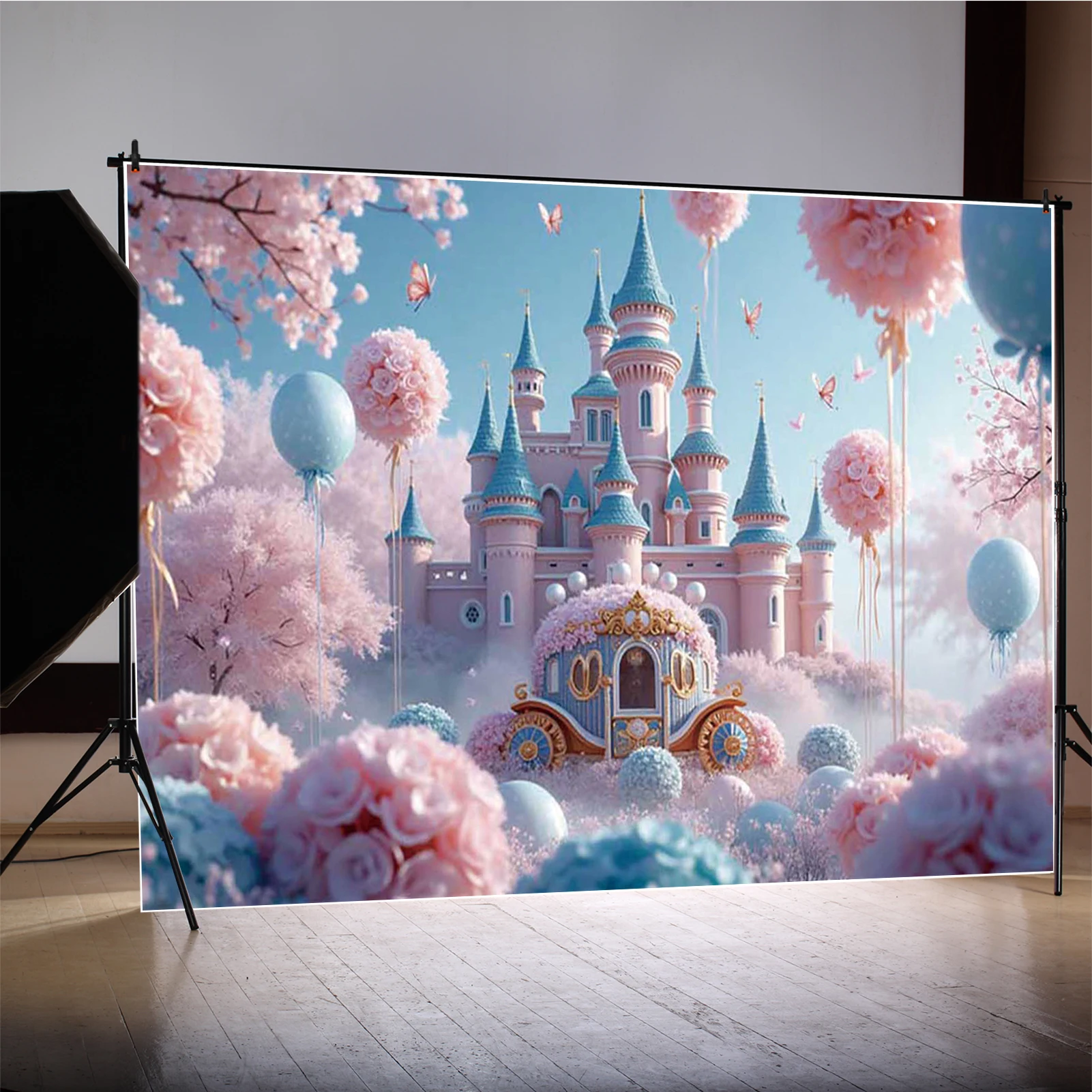 MOON.QG мечтательный фон для фотосъемки на день рождения, цветочный замок, воздушный шар, фон для фотосессии, детские аксессуары для студийной фотобудки