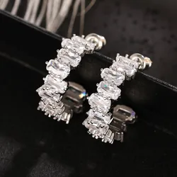 Huitan Dazzling Oval Crystal Cubic Zirconia Hoop Earrings for Women Geometric Irregular Shaped Circle Earrings Chic Jewelry