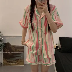 CHENGAISI Print Women's Pajamas Set Sweet Fashion Loungewear Casual Sleepwear Summer Cotton Nightie Thin Nightgown Suit 2PC