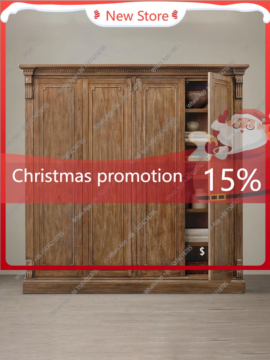 

J American Solid Wood Oak Wardrobe Four Doors Double Door Wardrobe French Retro Simple Home Combination Cabinet