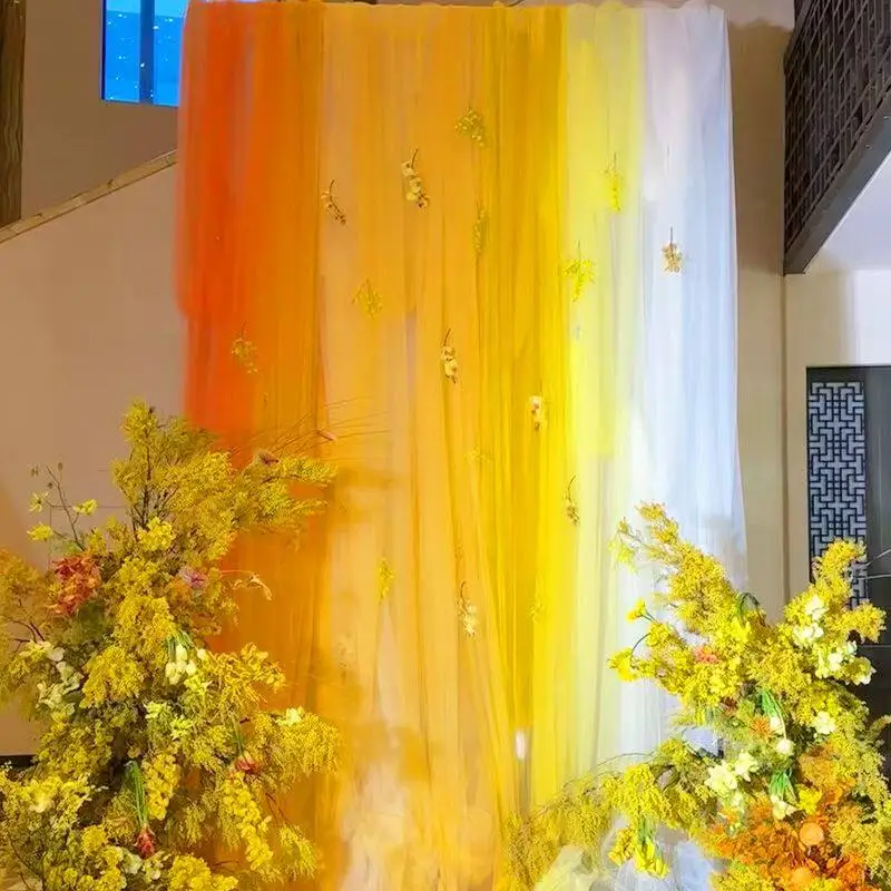 Orange Yellow Sheer Tulle Fabric Soft Lightweight Mesh for Wedding Decor Scene Backdrop Curtains  Apparel Sewing