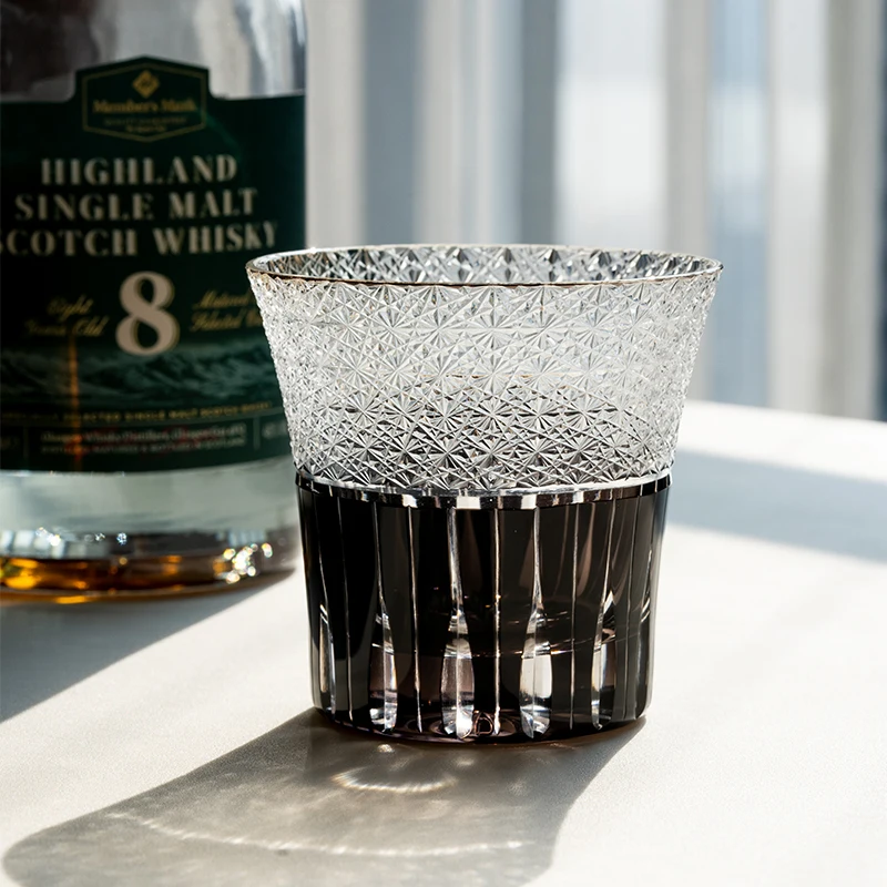 

Handcrafted Black Crystal Whiskey Glass Carved Hasegen Hontei Cup High Aesthetic Value Home Use Water Cup Gift Box Japanese S...