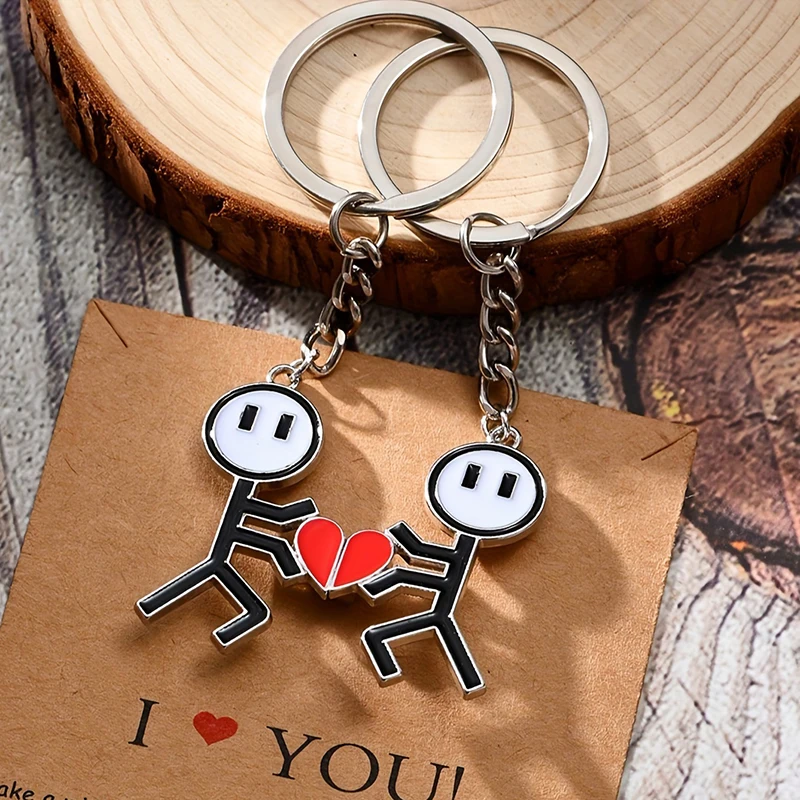 Magnetic Match Hip Hop Funny Doodle Pendant Keychain Holder Stainless Steel Middle Finger Stickman Keyring Car Key Chains Gift