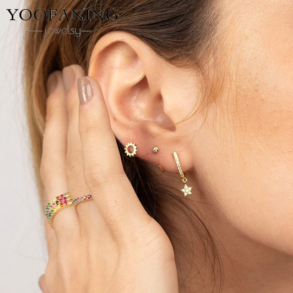 

925 Sterling Silver Ear Needle Delicate High-end Hoop Earring Sexquisite Zirconia Star Pendant Earring for Women Jewelry Gift
