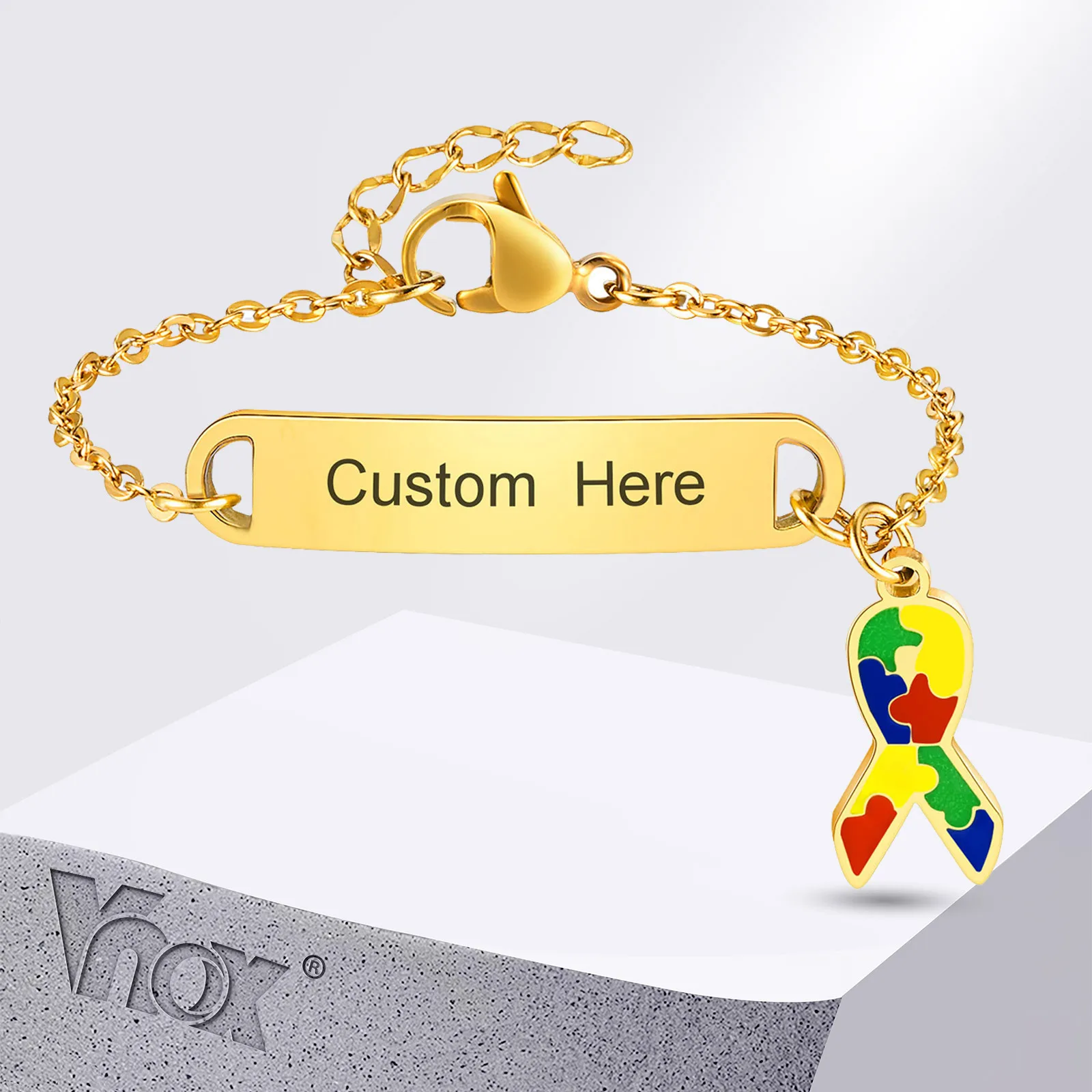 Vnox Free Custom Non Verbal Autism Bracelets for Child Girls Boys, Anti Allergy Stainless Steel Message Bracelets Emergency