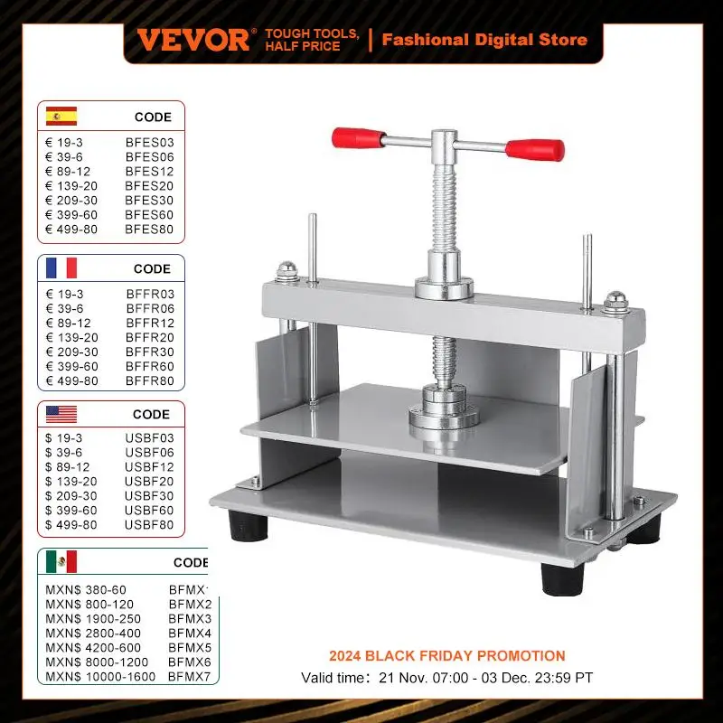 VEVOR A4 Book Binding Press Machine Manual Flat Paper Binder Tampography Office School Tools Use for Documents Stamps Banknotes