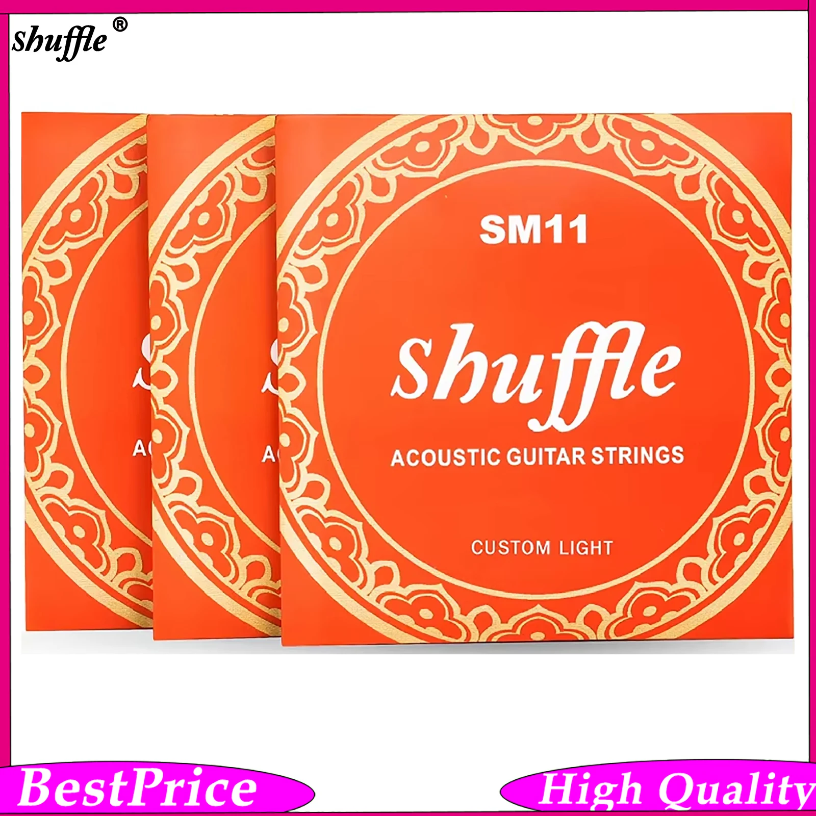 Shuffle SM11 Acoustic Guitar Strings Set of 6 Pure Copper with High Carbon Steel Core for Guitarists String Accessories 1-6