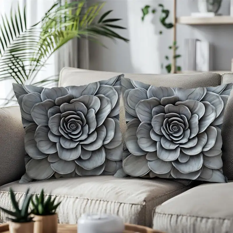 Kissenbezug Kissenbezug 45x45 Quadratischer Kissenbezug Home Bed Sofa Kissenbezug Nordic Dreidimensionale Schnitzerei Blumen Design – Detail 5
