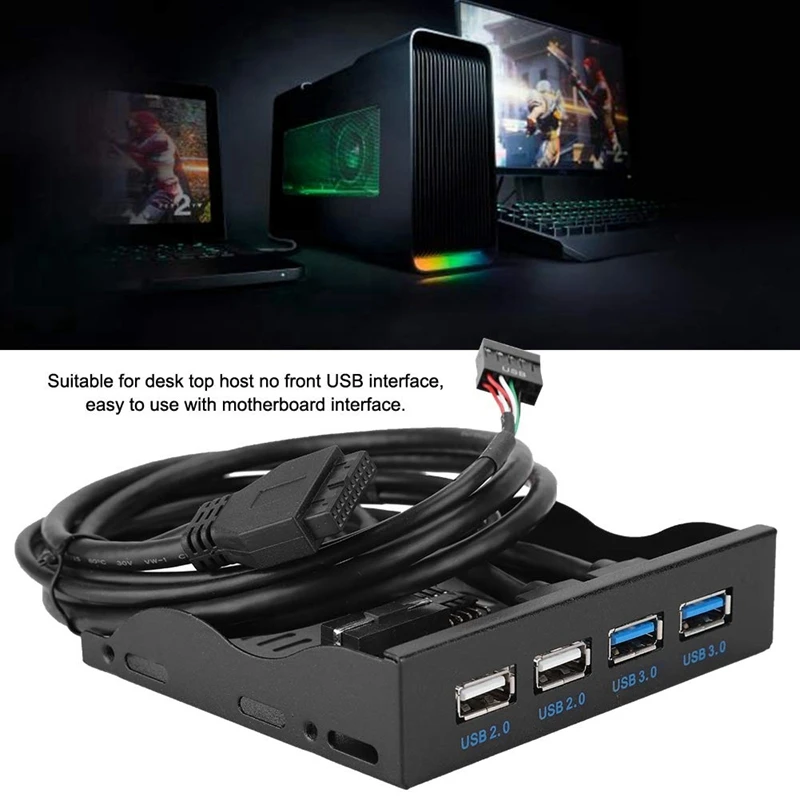 USB Front Panel, High Speed 4 Ports 2 USB 3.0+2 USB 2.0 Hub, 19PIN/9 Pin 3.5 Inch Front Panel Connector