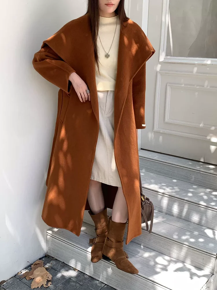 High-end Double-sided Long Length Woolen Cashmere Ovecoat Women Thicken Warm Autumn Winter 2026 New French Lapel Collar Coat