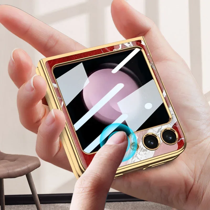 GKK Original Case For Samsung Galaxy Z Flip 5 Painted Glass Plating Case Outer Screen Glass Hard Cover For Galaxy Z Flip5 4 Case
