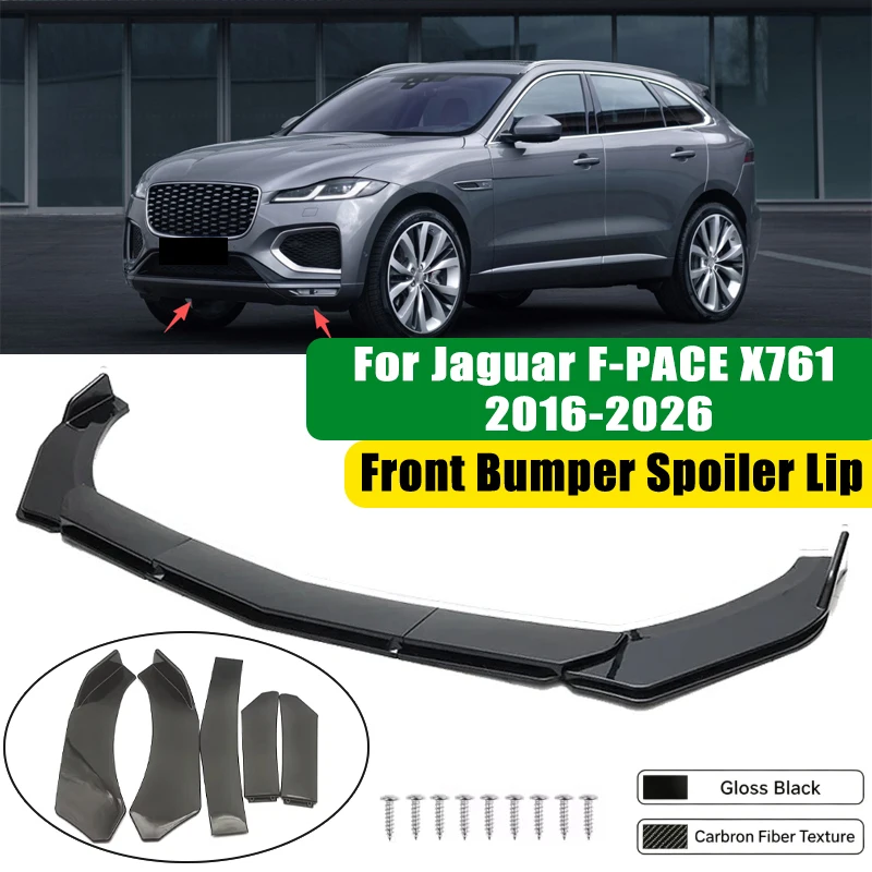 For Jaguar F-PACE X761 2016-2026 5Pcs ABS Car Front Bumper Lip Spoiler Splitter Body Kit Canard Tuning Accessories