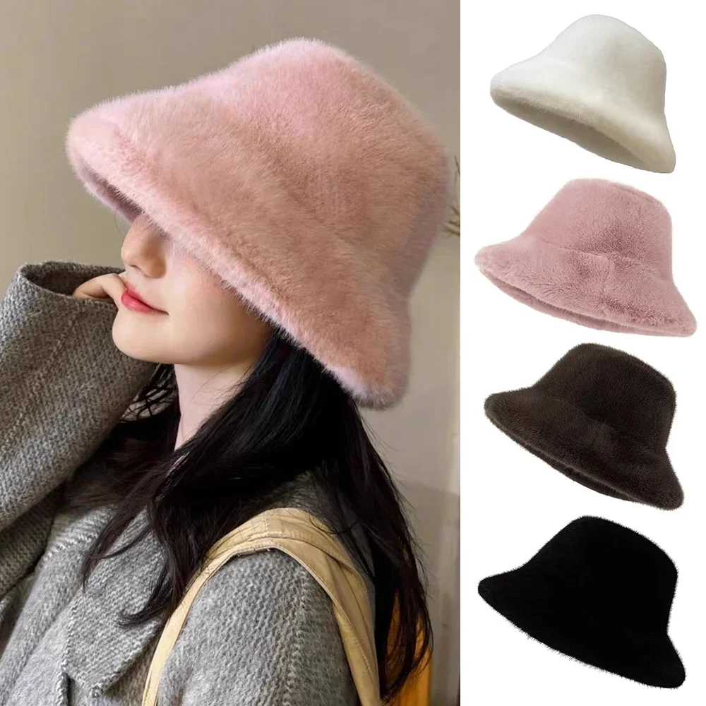 1pc Damen Fleece Fischerhut Winter Warm Winddicht Ohrenschützer Winddicht Eimer Kappe Klassisch Einfarbig Mode Lässig Outdoor