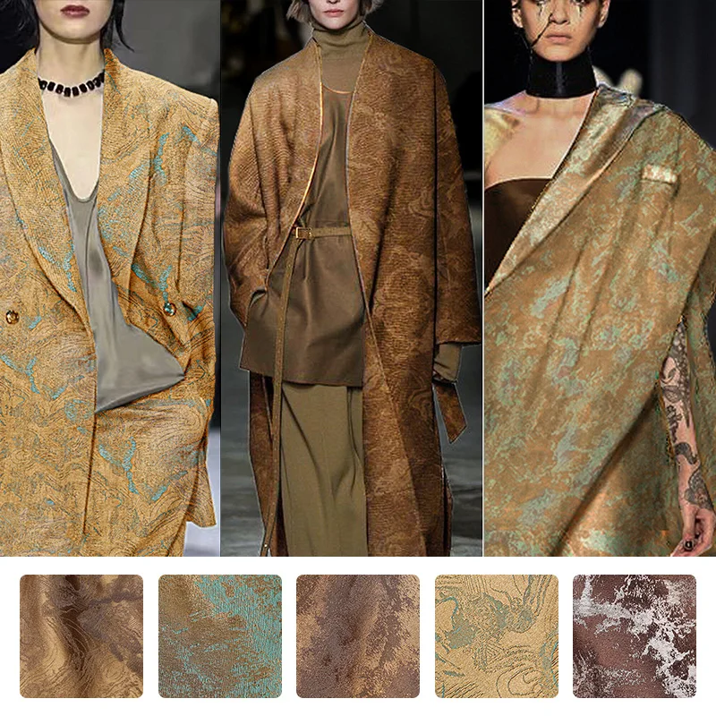 Cloud-Wrapped Green Mountains Patina Texture Jacquard Fabric Gold-Woven New Chinese Style Designer Fabric for Horse-Face Skirts