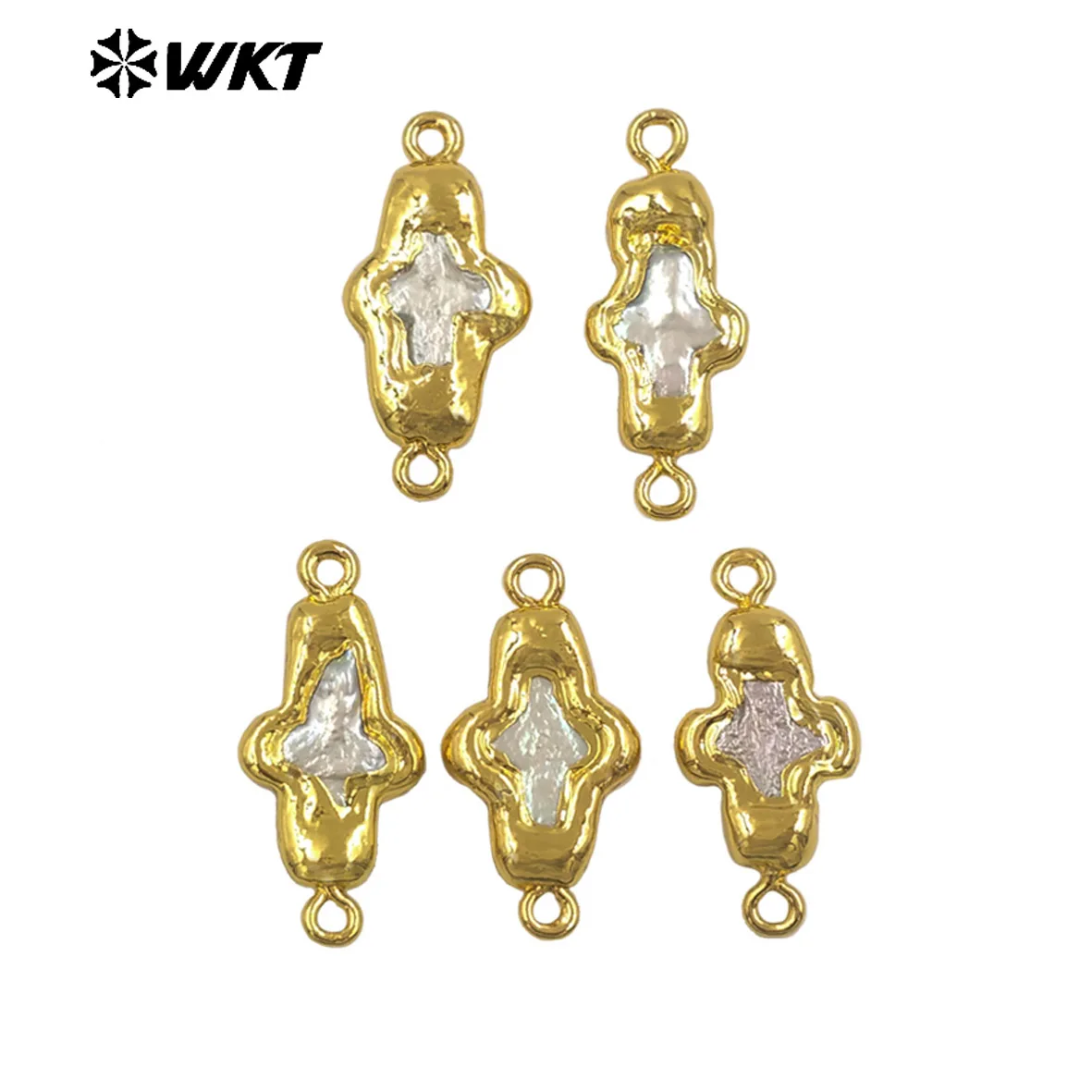 WT-PC018 Newest Exquisite Gold Electroplated Natural Freshwater Pearl Cross Little Connector As Friends DIY Gift Findings