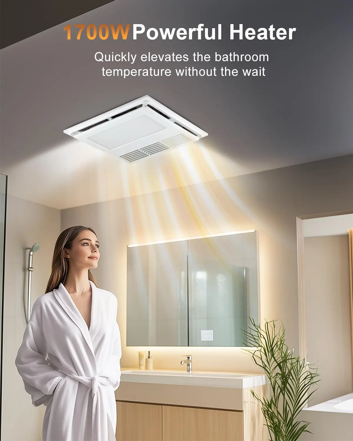 Bathroom Exhaust Fan with Heater, 110 CFM 1.5 Sone Bathroom Exhaust Fan with Light, 35W Bathroom Fan with LED Light 2700K/3500K/