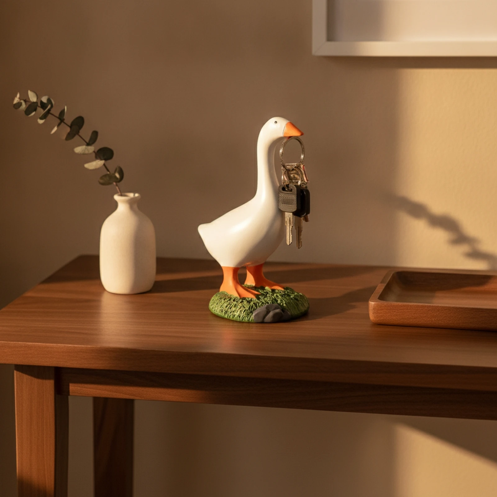 Duck Key Holder Cute Attractive Key Holder Duck Statue Decorative Ornament Novelty for Entryway, Desk