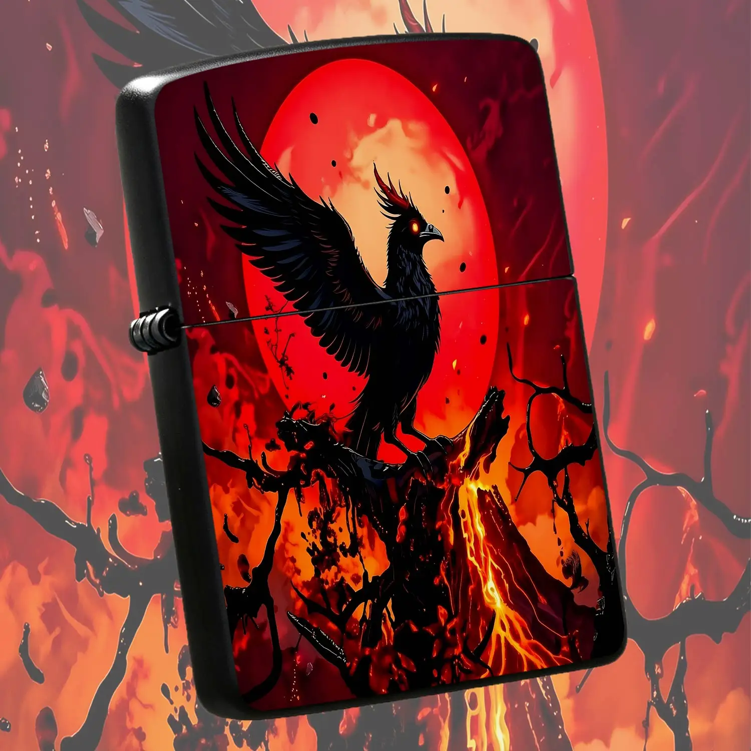 Dark Blood Moon Black Phoenix Themed Portable Creative Igniter, Cool Art Illustration Design Atmospheric Item, Perfect For Daily Carry, Gifting To Hobbyists, Personal Collection, Suitable For Traveling, Party Use, Outdo A Humorous And Inter