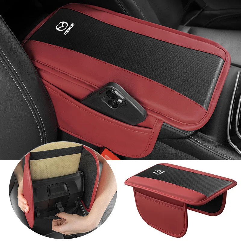 Car Arm Rest Cushion Leather Center Console Box Storage Cover For Mazda 2 3 6 5 Atenza CX3 CX5 MX5 CX7 Axela CX30 CX90 CX60 CX50