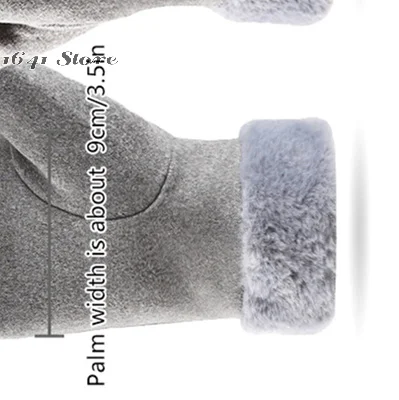 Autumn Winter Warm Suede Gloves Plus Velvet Thickened Plush Decor Cuff Gloves Outdoor Coldproof Touchscreen Riding Ski Gloves
