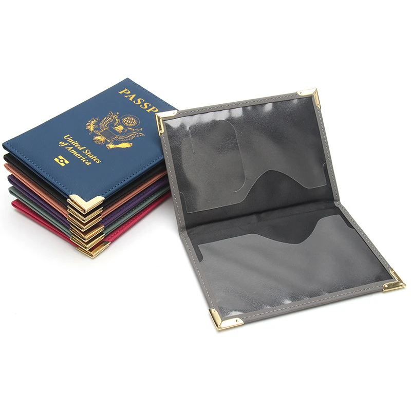 Porte-cartes d'identité en cuir PU pour hommes et femmes, porte-passeport américain, porte-cartes bancaires, étui à main pour couples, voyage