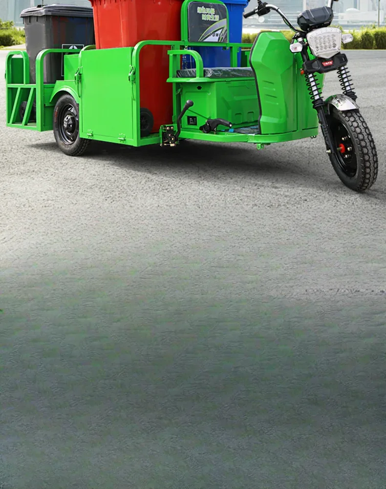 Electric garbage truck for sanitation, three wheeled hanging, four six buckets, community property transportation