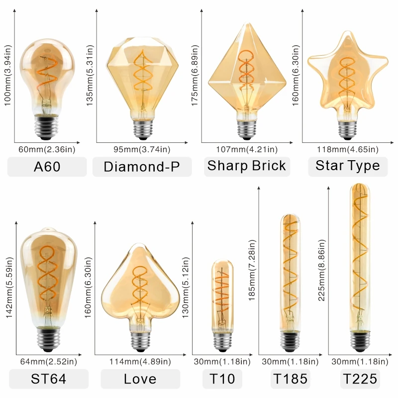 Retro LED Spiral Filament Glühbirne E14 E27 4W Warm Gelb 220V C35 A60 T45 ST64 T10 T185 T225 G80 G95 G125 Vintage Edison Lampe