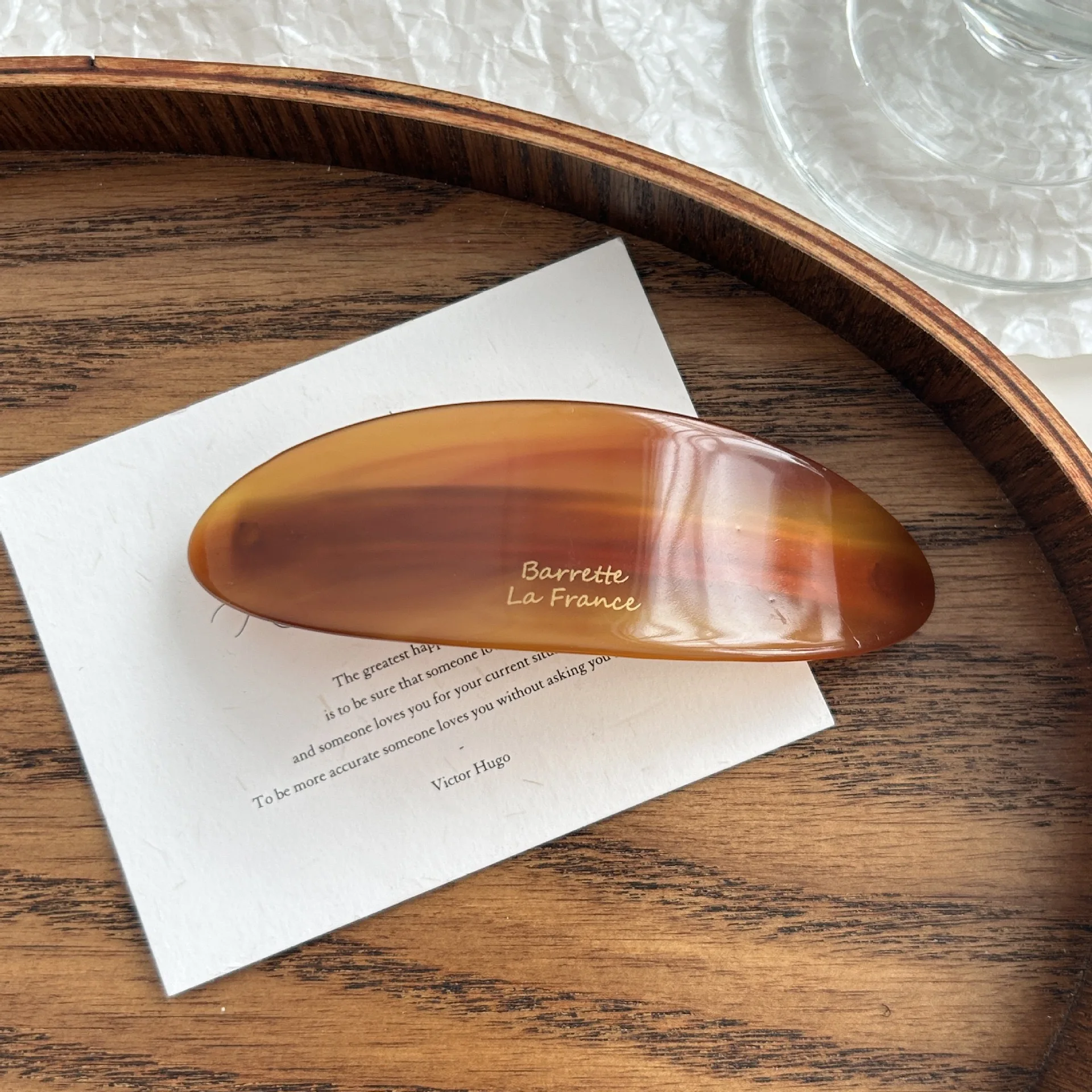 Französischer Stil, elegante Damen-Haarspange aus Acetat, oval, für niedrige Pferdeschwänze, Federhaarspange, vielseitiges Haaraccessoire, Neuheit – Detail 5
