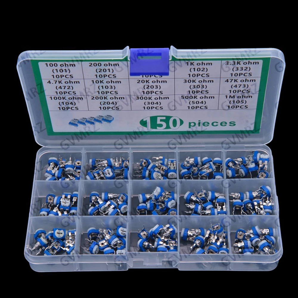 15Values 10K 20K 30K 100R-1M 47K 100K 200K 300K 500K 1M 150PCS RM065 Variable Resistor KIT 100R 200R 470R 1K 3.3K 4.7K