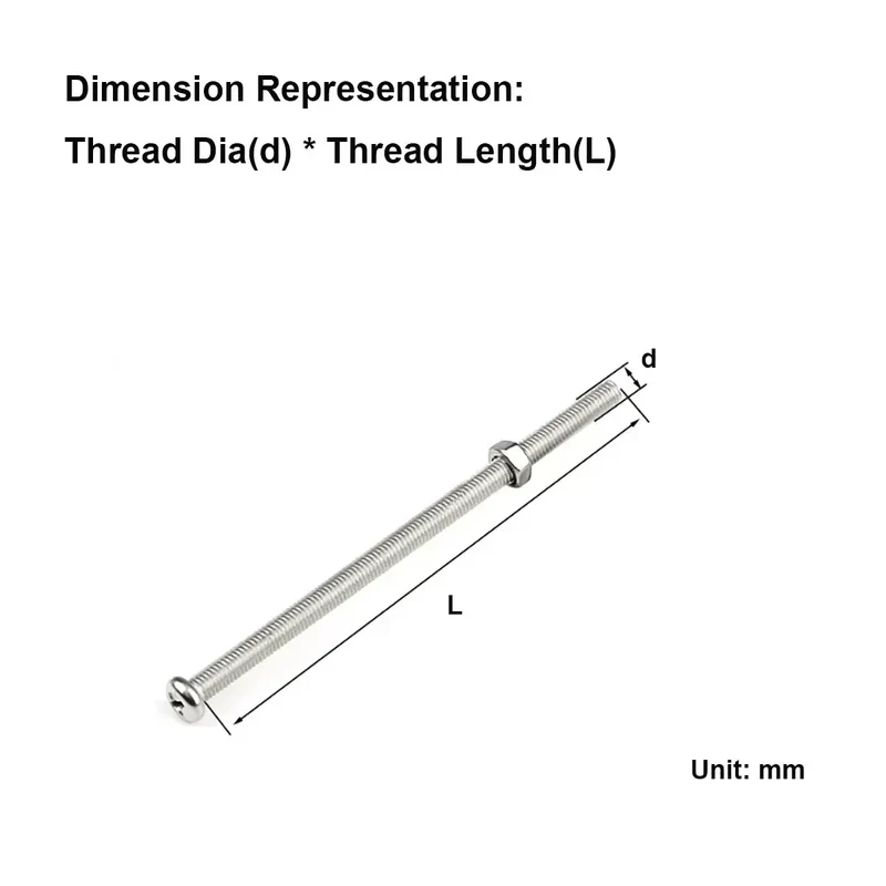 304 Stainless Steel Extra Long Cross Round Head Screw Bolt And Nut Combination Set M2 M3 M4 M5 M6
