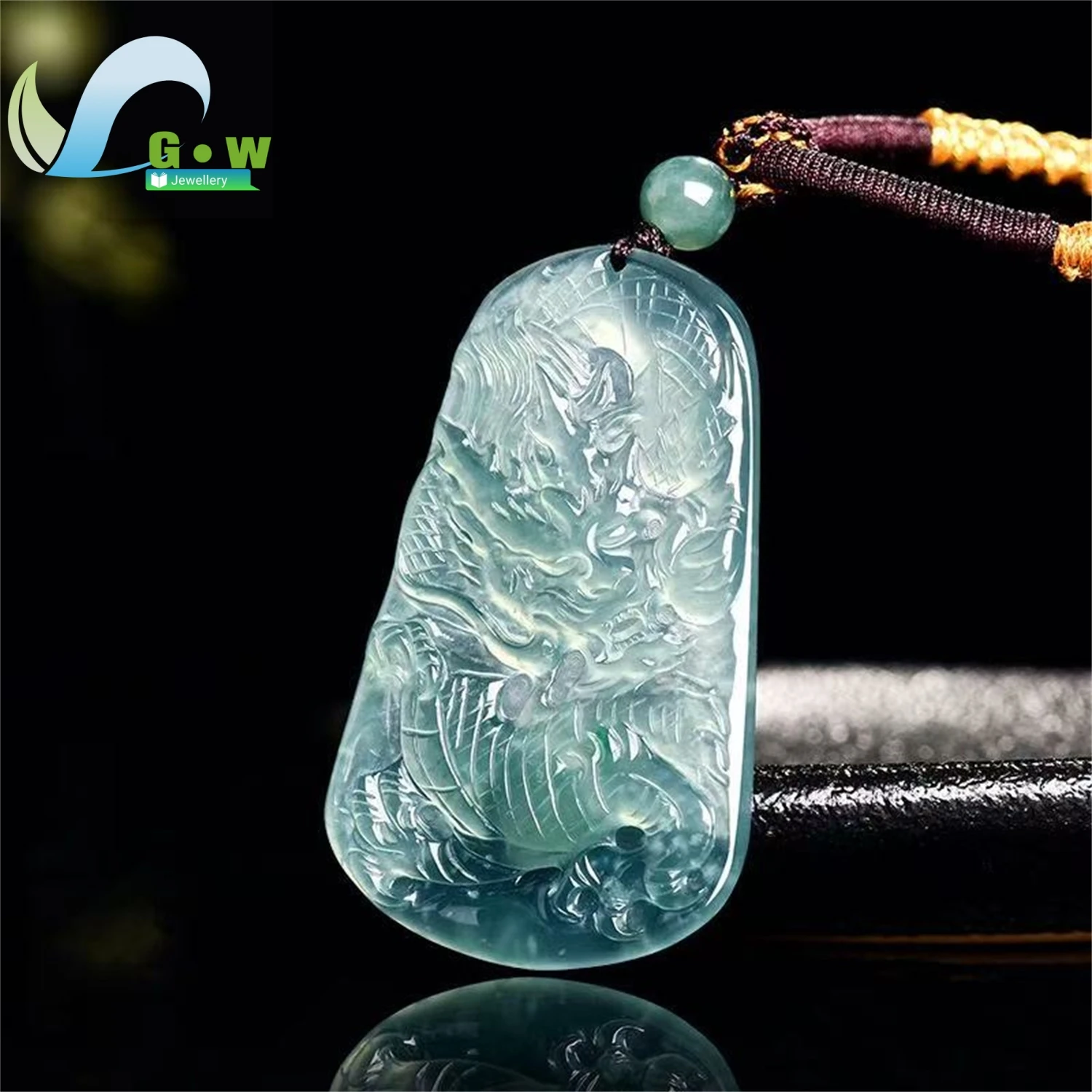 Natural Icy Blue Jadeite Dragon Soaring Pendant Zodiac Unisex Fine Jewelry Gift Lucky Mighty Smooth Artisan Craft Charm