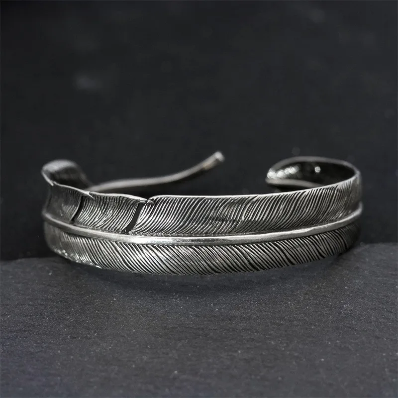 Takahashi Goro's Goro Japanese-Style Thai Silver Vintage Feather Bracelet Eagle Series Minimalist Unisex Open Bangle