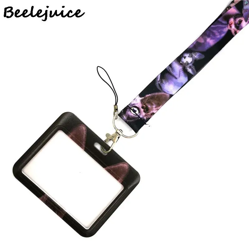 Animal Hairless Sphynx Cats Horizontal Lanyard Credit Card ID Holder Bag Student Women Card Cover Badge Car Keychain Decorations