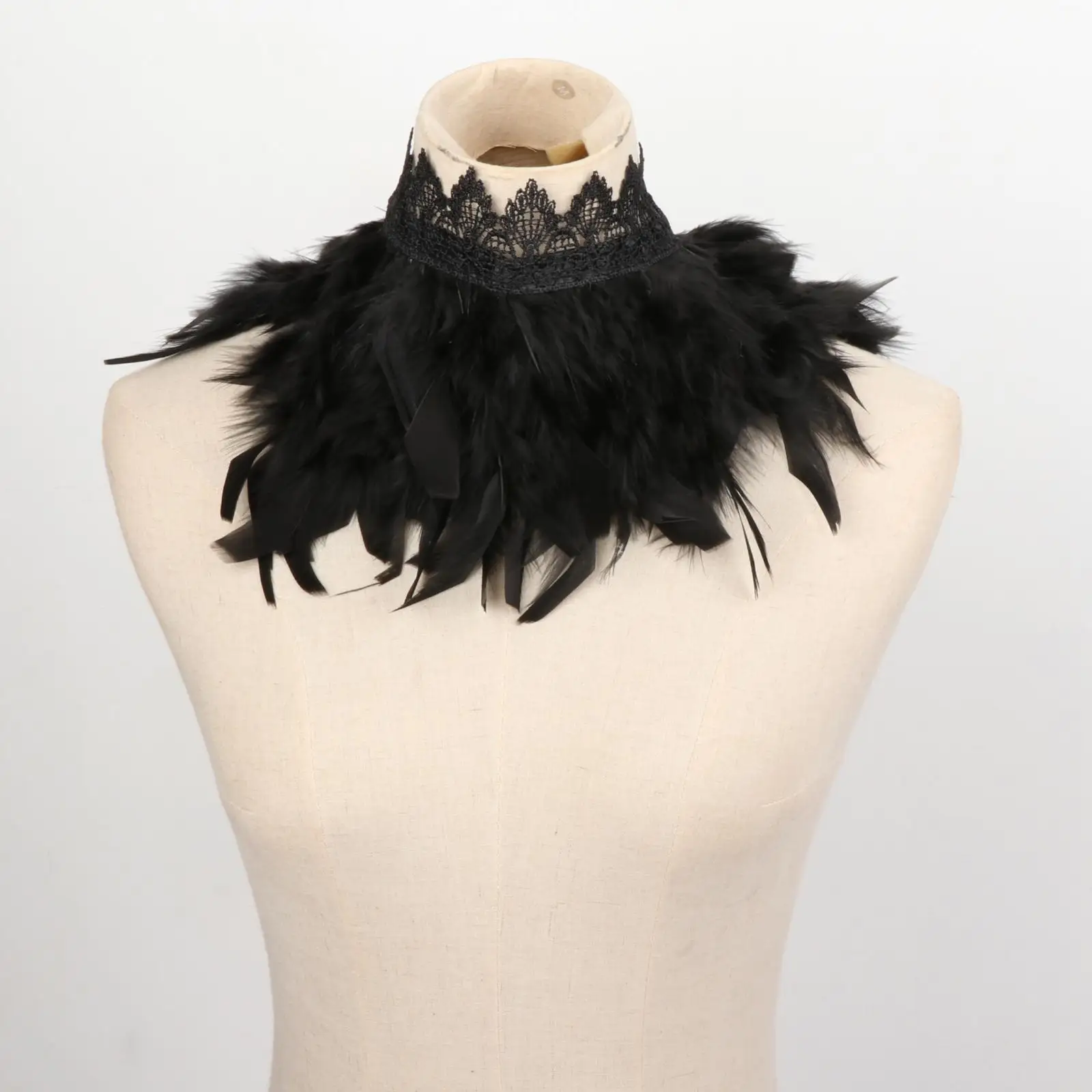 Faux Feather Lace Fake Collar Black Feather Choker Collar Lace Women Neck Cover Punk Cape Shawl Party Cosplay Halloween