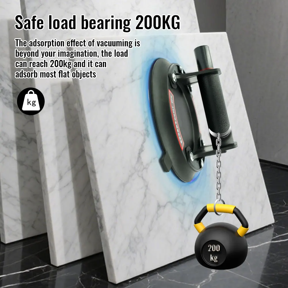 2025 New industrial suction cup with 200KG load capacity, 8-inch rubber bottom and plastic handle for handling large glass
