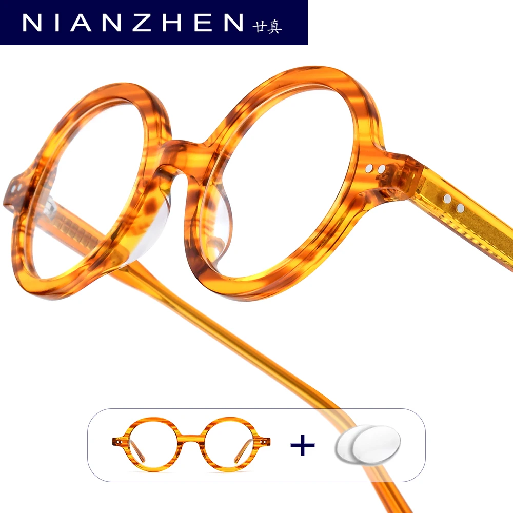 

NIANZHEN Progressive Prescription Glasses Men Photochromic Myopia Optical Lens Eyewear Women Round Acetate Eyeglasses Frame88018