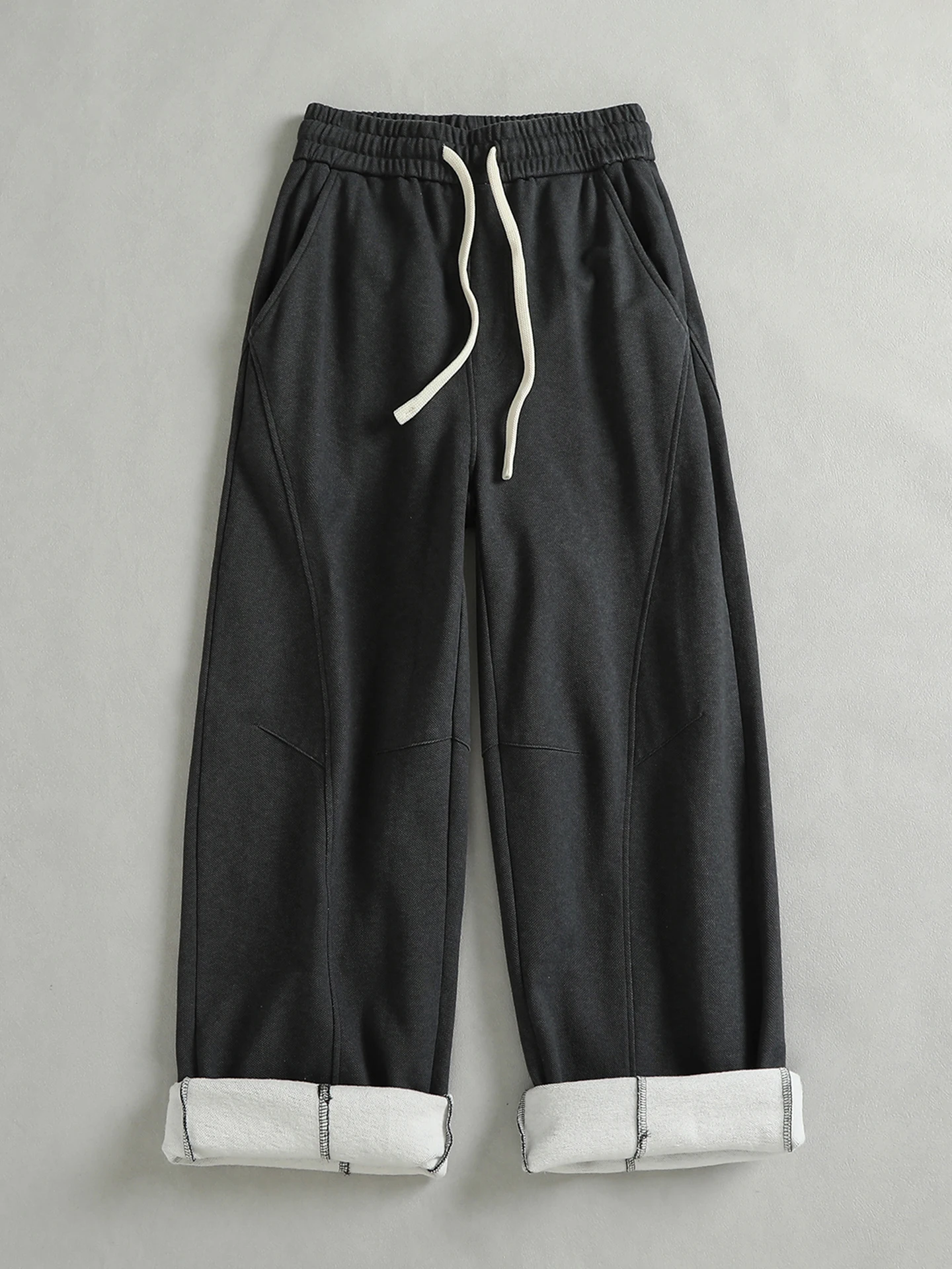 خريف جديد الأمريكية الرجعية الوزن الثقيل شبكة الحياكة سميكة Sweatpants الرجال غسلها الرباط القديم فضفاض مستقيم سراويل تقليدية