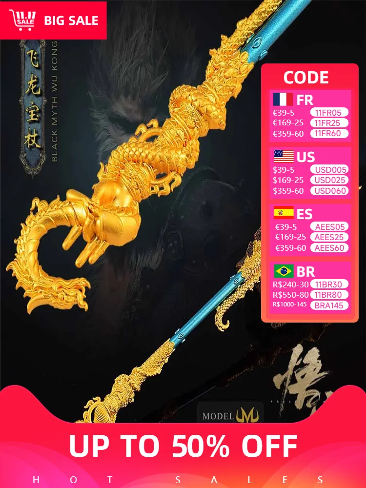 25cm All Metal Wyvern Staff Weapon Crafts Keychain Black Myth: Wukong Game Peripherals Sword Home Ornaments For Children's Gifts