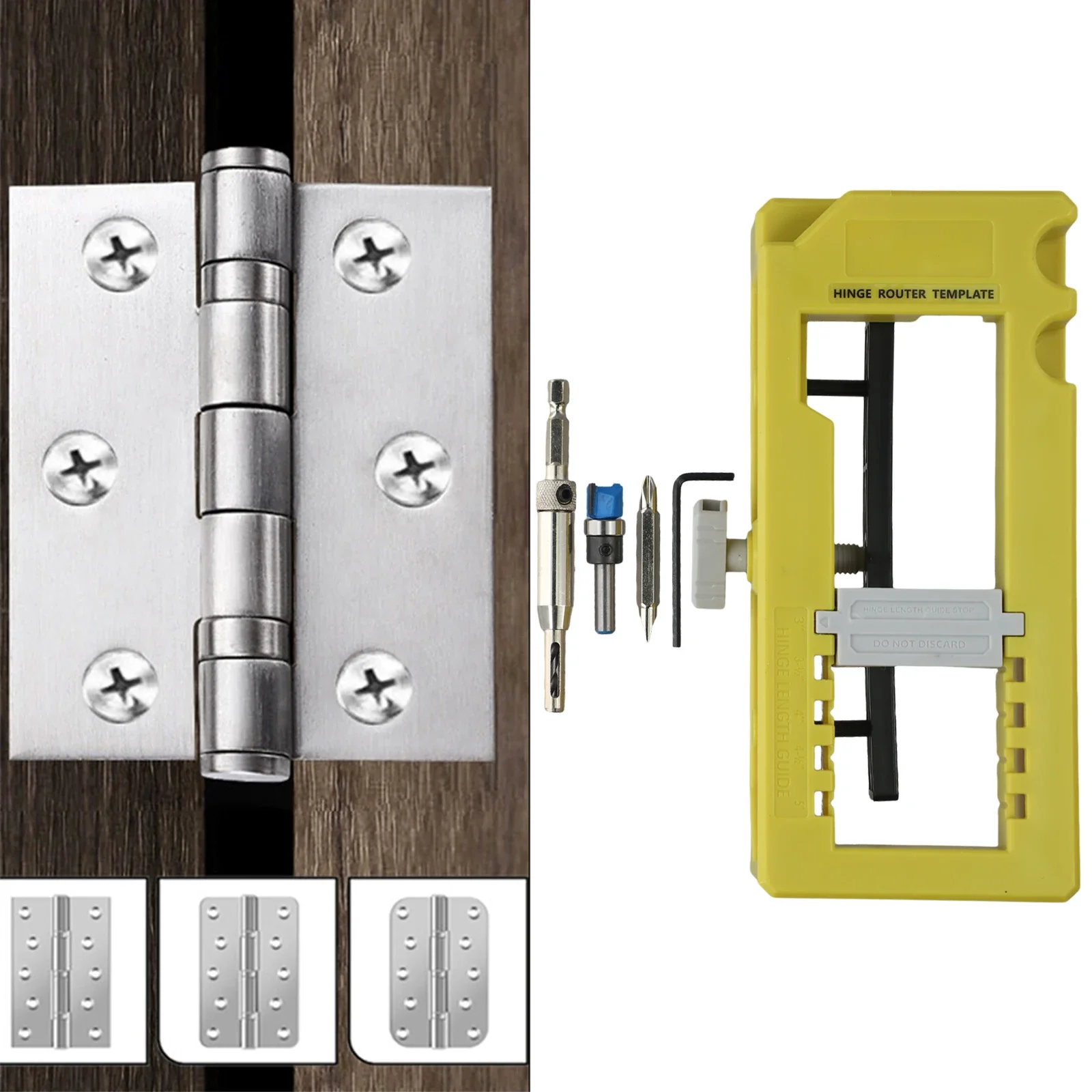 1set Door Hinge Installation Kit Router Template With Non-Slip Pads Removable Inserts Hole Drilling Guide Locator Hinge