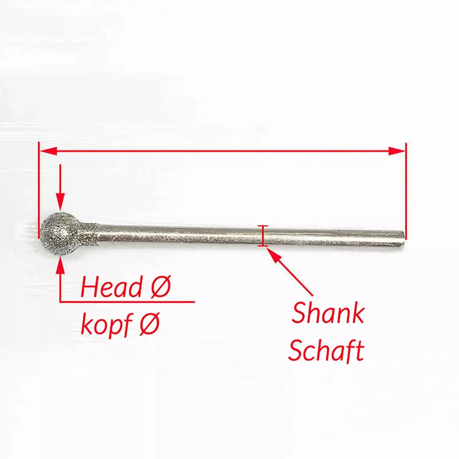 5Pcs 0.5mm-12mm Ball Round Diamond Burr Bit Shank 2.35mm/3mm  Gems Glass Carving Rotary Tools