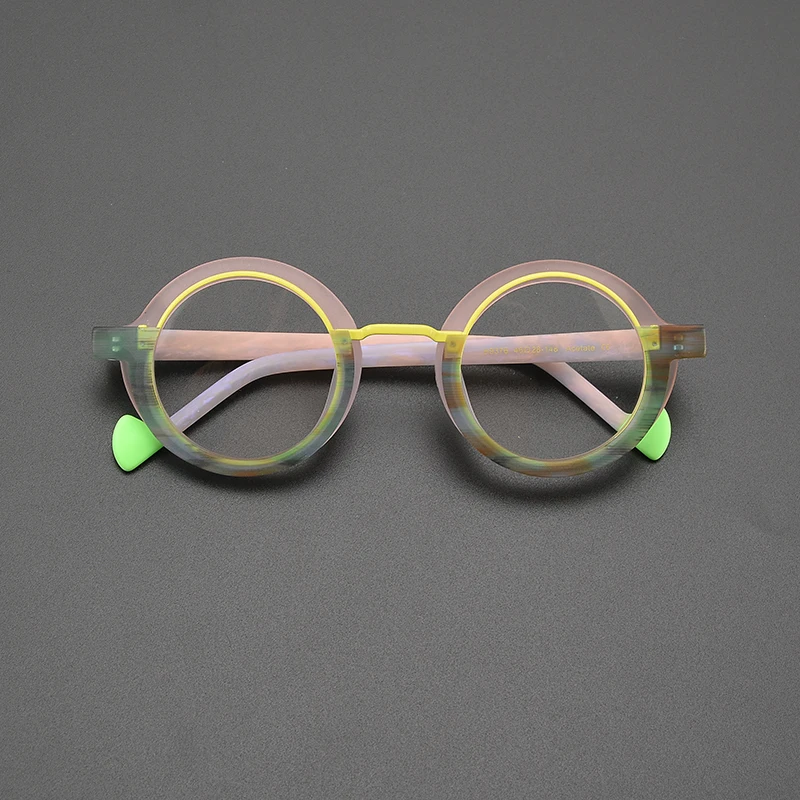 Patchwork color frosted round myopia glasses frame fashion artsy personality retro hip hop design color-changing optical glasses