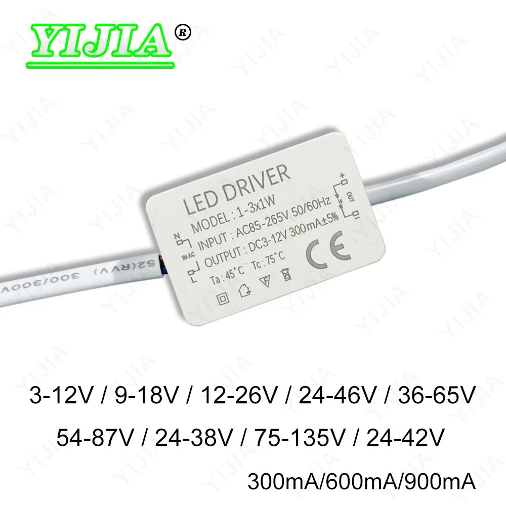 Sterownik LED 300mA 1-3W 3-5W 4-7W 8-12W 12-18W 18-25W 25-36W Zasilacz LED 350mA AC85-265V Transformator oświetleniowy LED