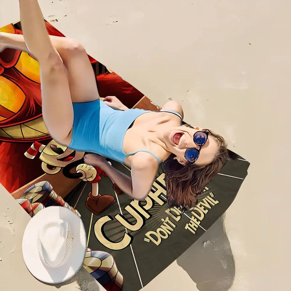 Game Anime Cuphead Cartoon Microfiber Beach Towel Absorbent Quick dry Soft Yoga Swimming Resort Mountain Climbing Towel