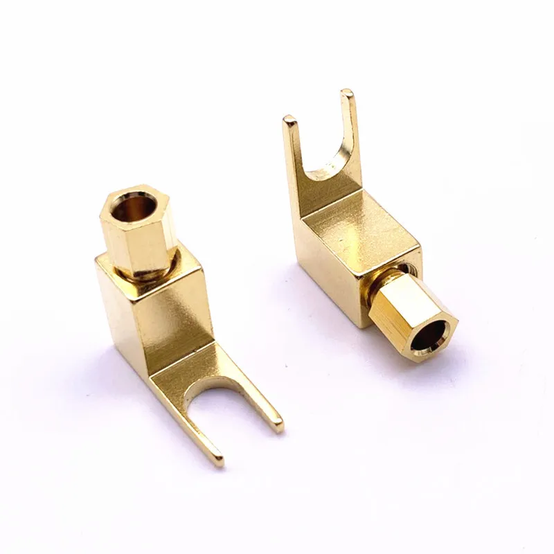 10pcs High Quality gold plated Speaker Fork Jack Connector Spade Plug For 4mm U Banana Plug to spade Adapter