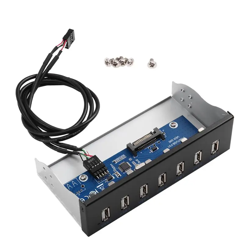 AY14 -7-Port USB 2.0 Hub 5.25-Inch Front Panel Optical Drive Bracket PC Case USB To 19-Pin Expansion Adapter Cable Splitter